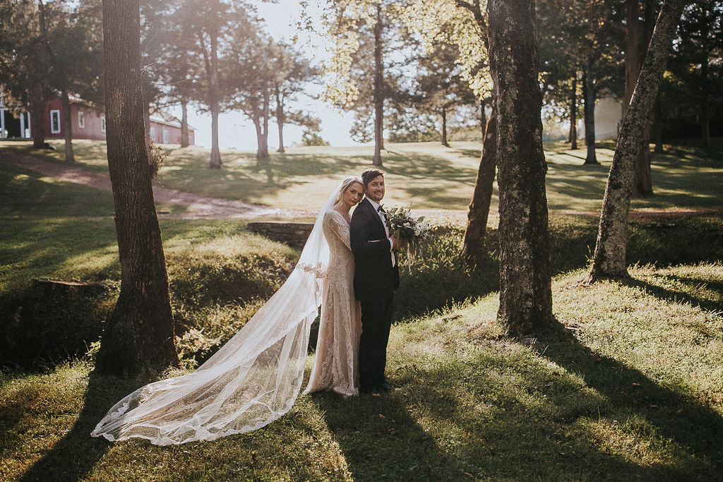 Bride and Groom Outside at Cedarmont Farm