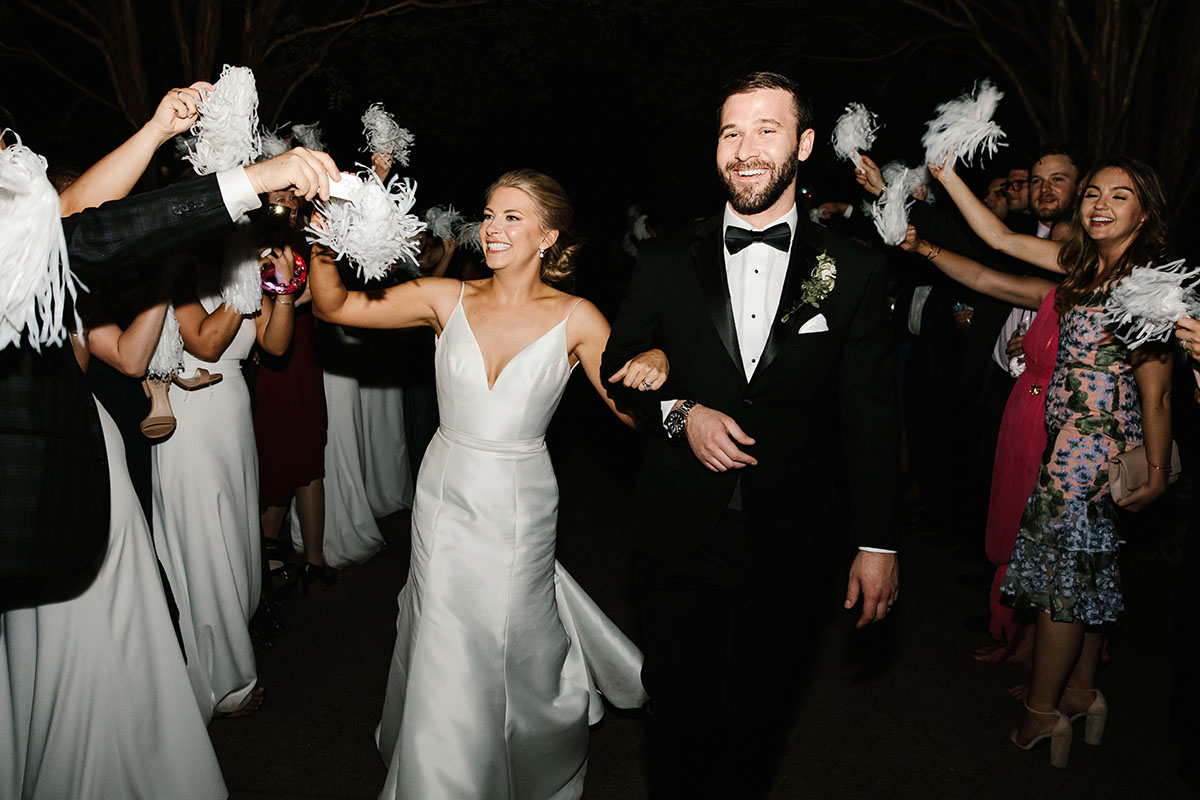 Emily and Chris' Pom Pom Wedding Exit