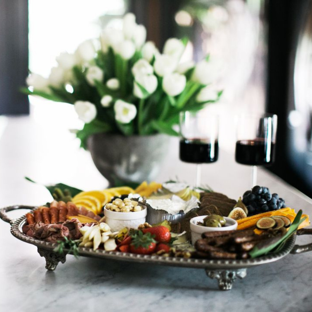 Charcuterie Tray With Wine Glasses