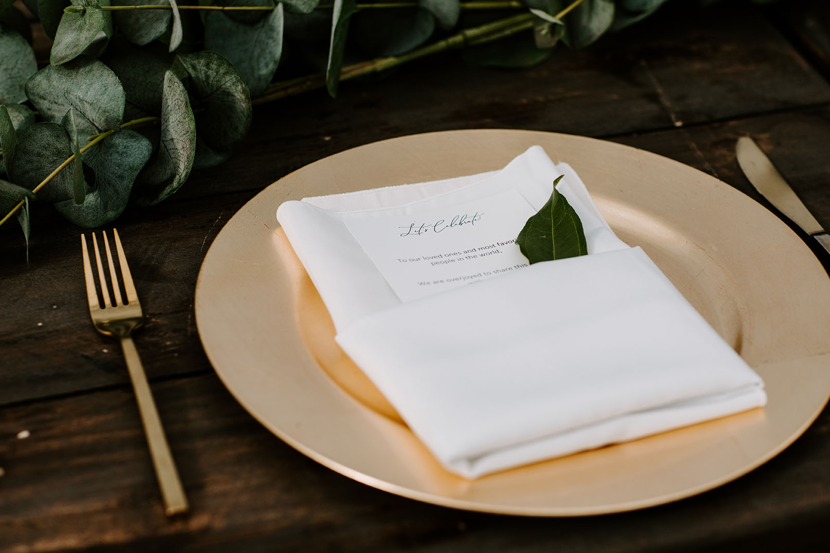 Garden Wedding Reception Place Setting with Gold Charger