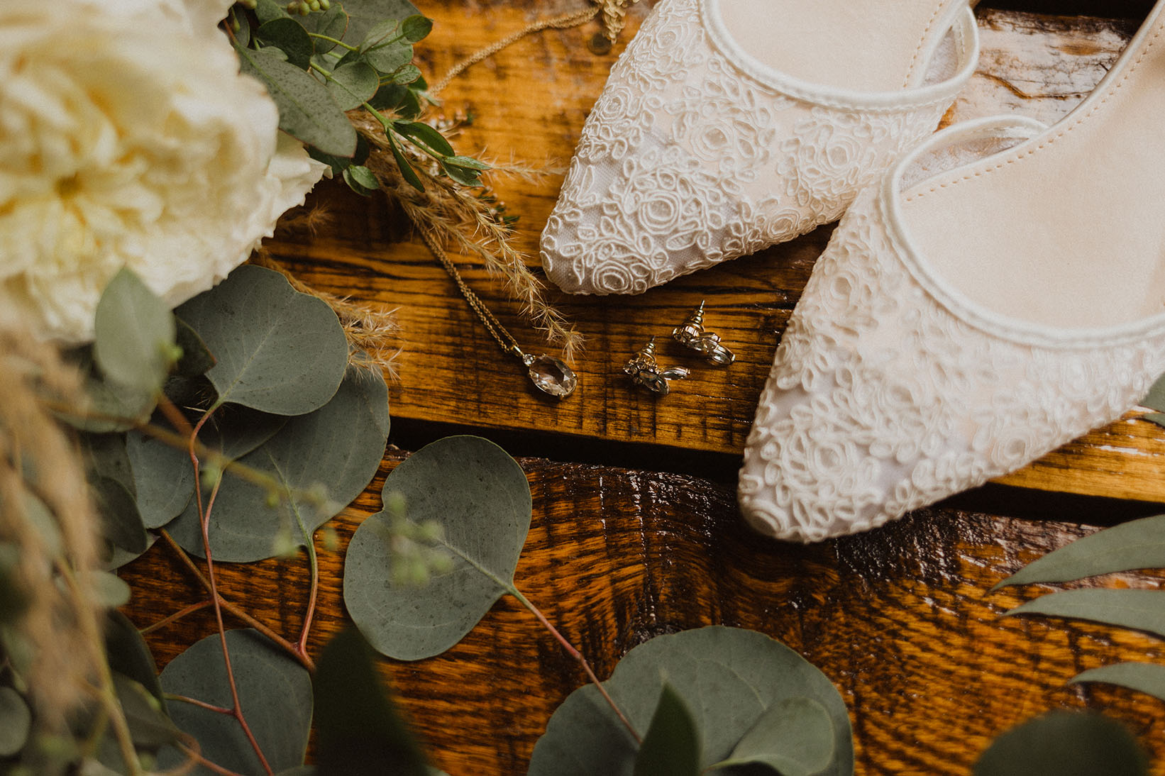 Bridal Bouquet and White Wedding Shoes