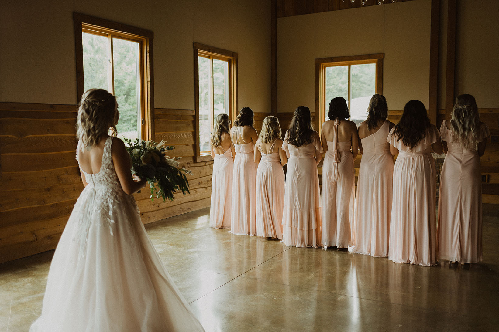 Bride's First Look with Bridesmaids