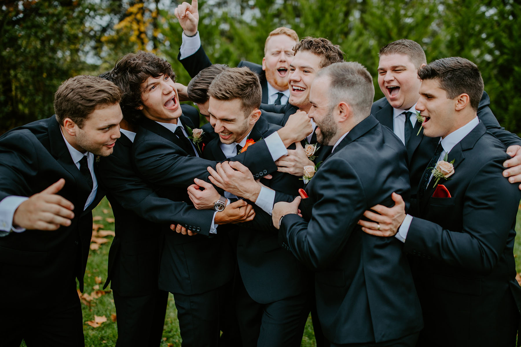 Groom And Groomsmen Posing Outdoor