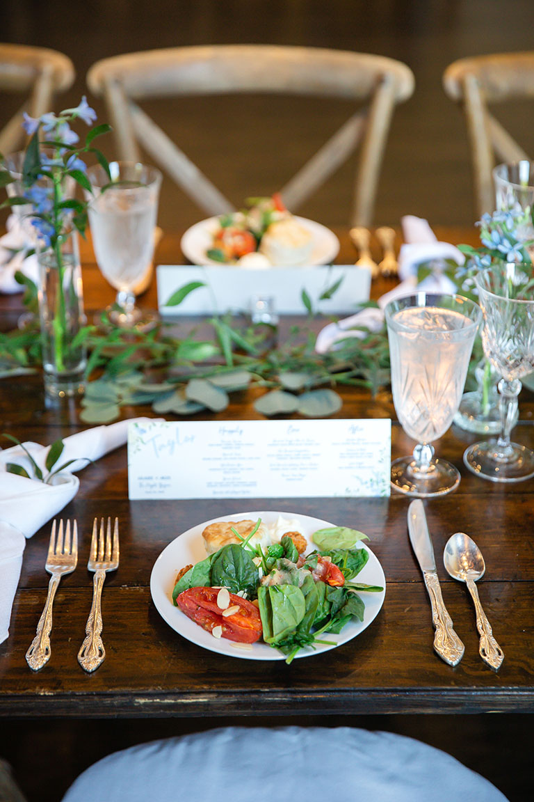 Plated salad at rehearsal dinner