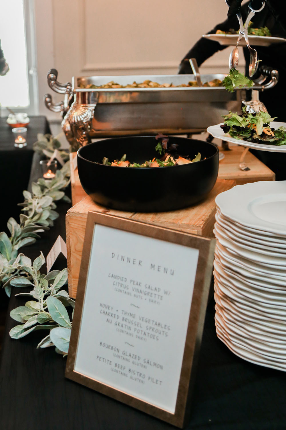 Dinner Menu Sign on Buffet Table