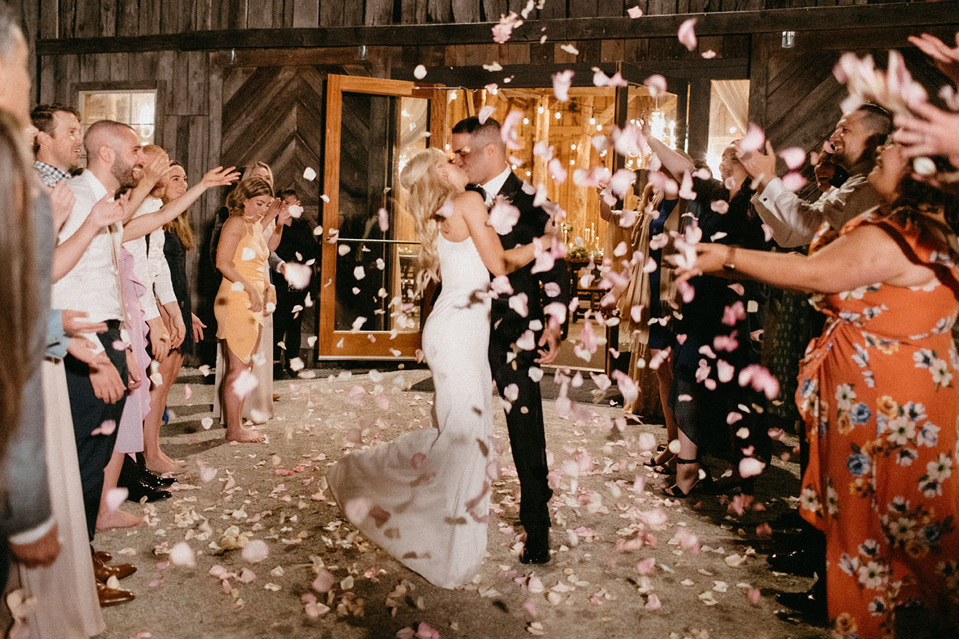 Bride and Groom Rose Petal Sendoff at End of Reception