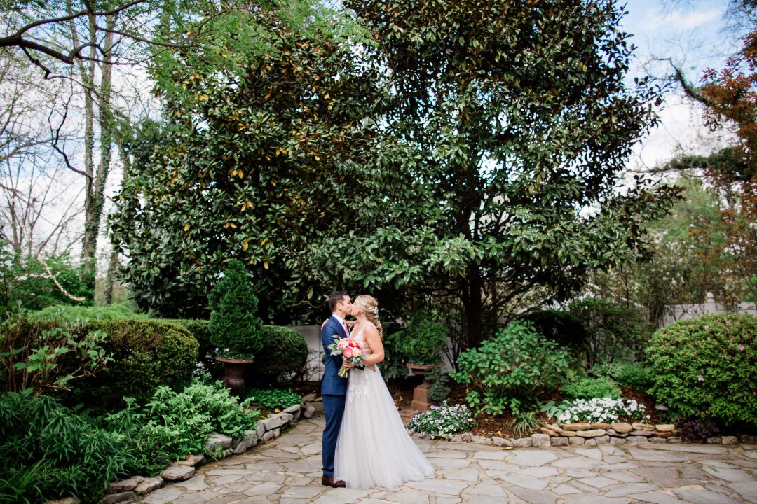 Bride and Groom in Intimate Garden Setting