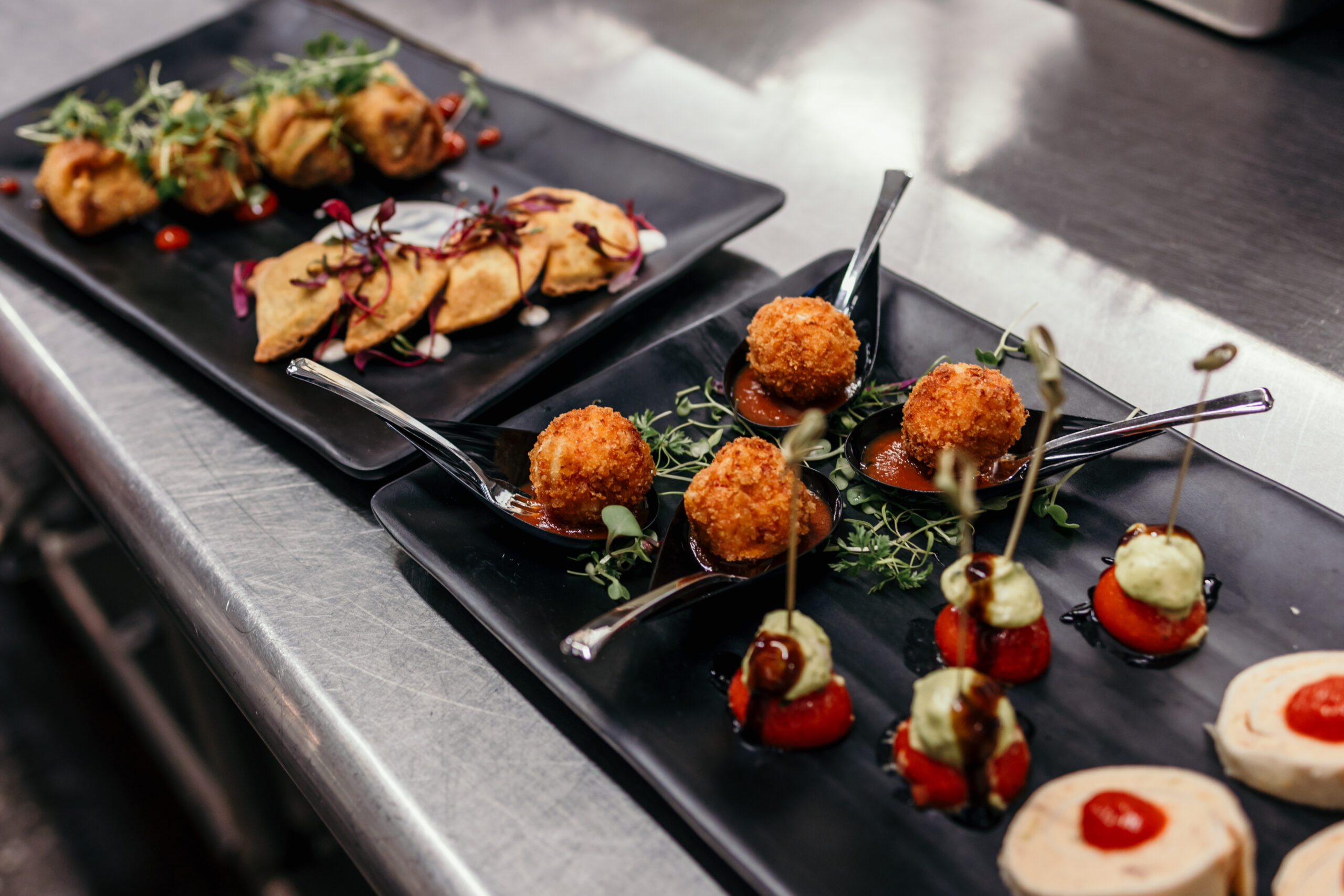 A plate of assorted appetizers.