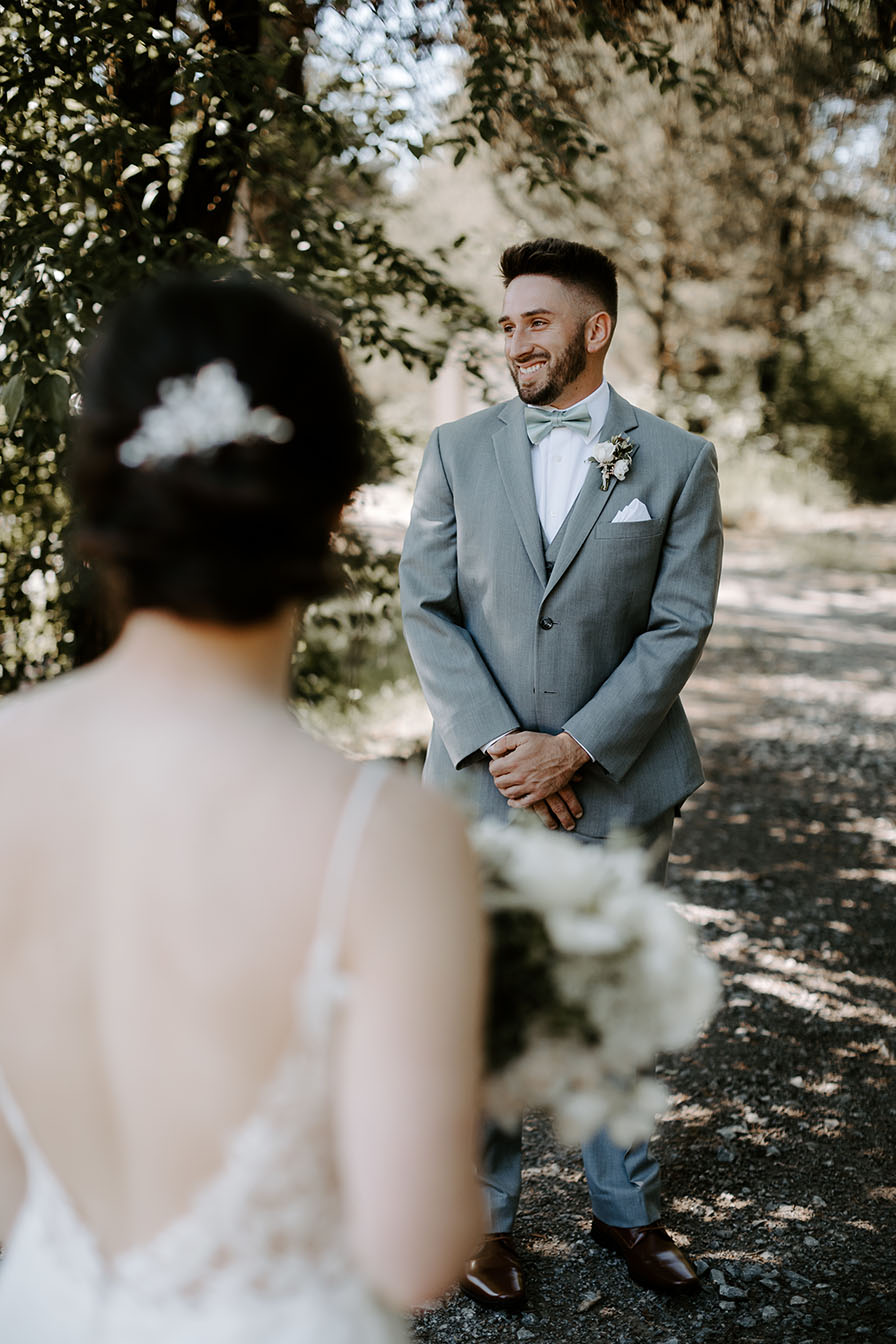 bride and groom first look