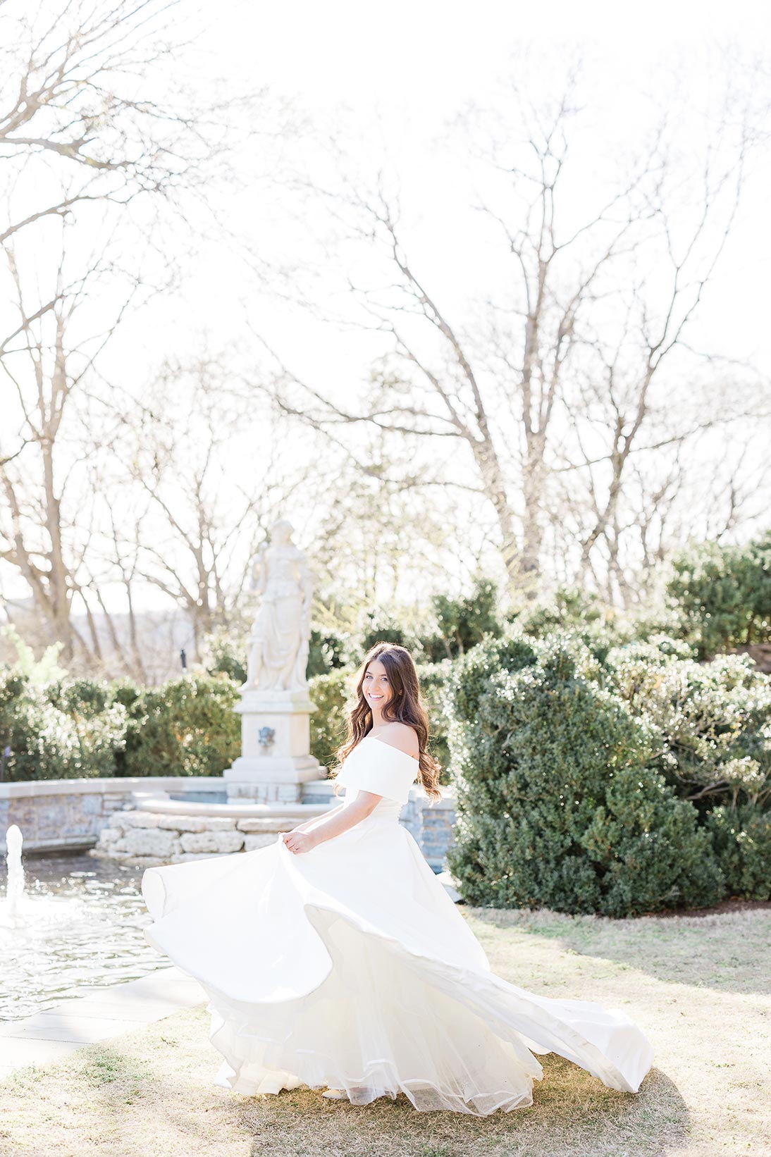 bride portraits in classic white off the shoulder wedding dress