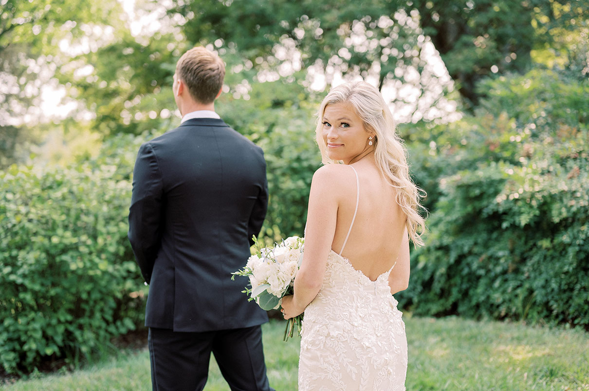 bride and groom first look