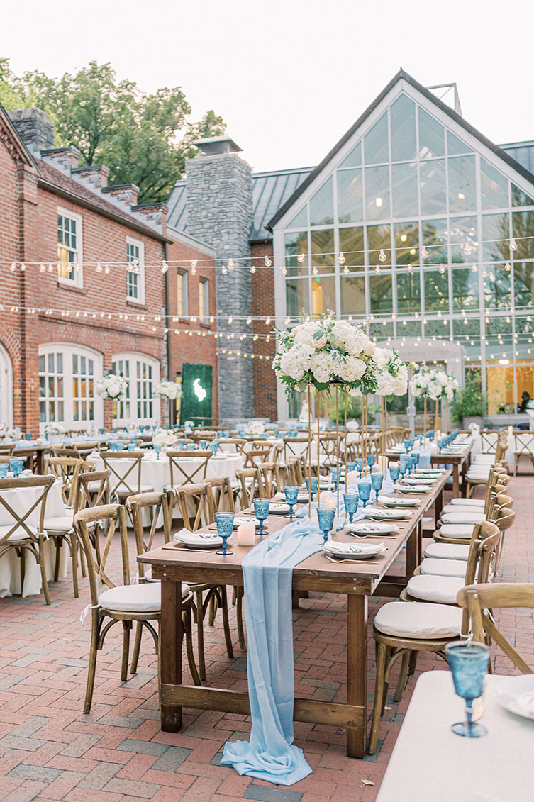 soft blue wedding reception decor