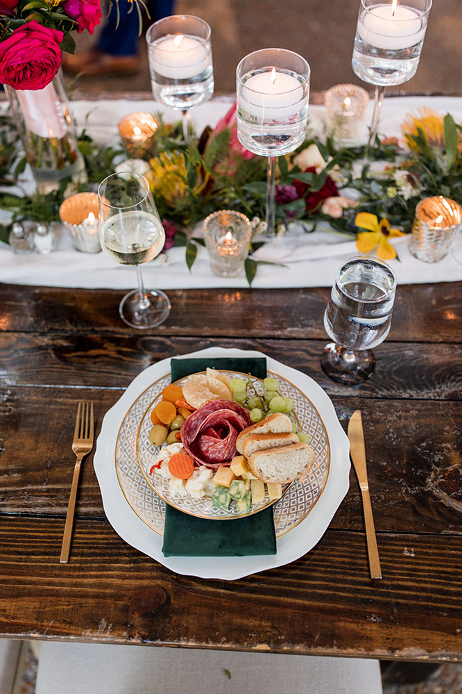 pre-set wedding reception charcuterie board