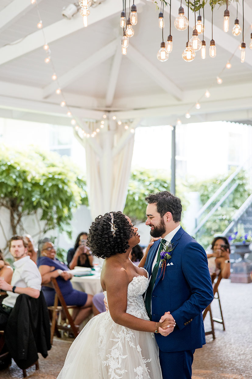 bride and groom first dance at cjs off the square in franklin, tennessee