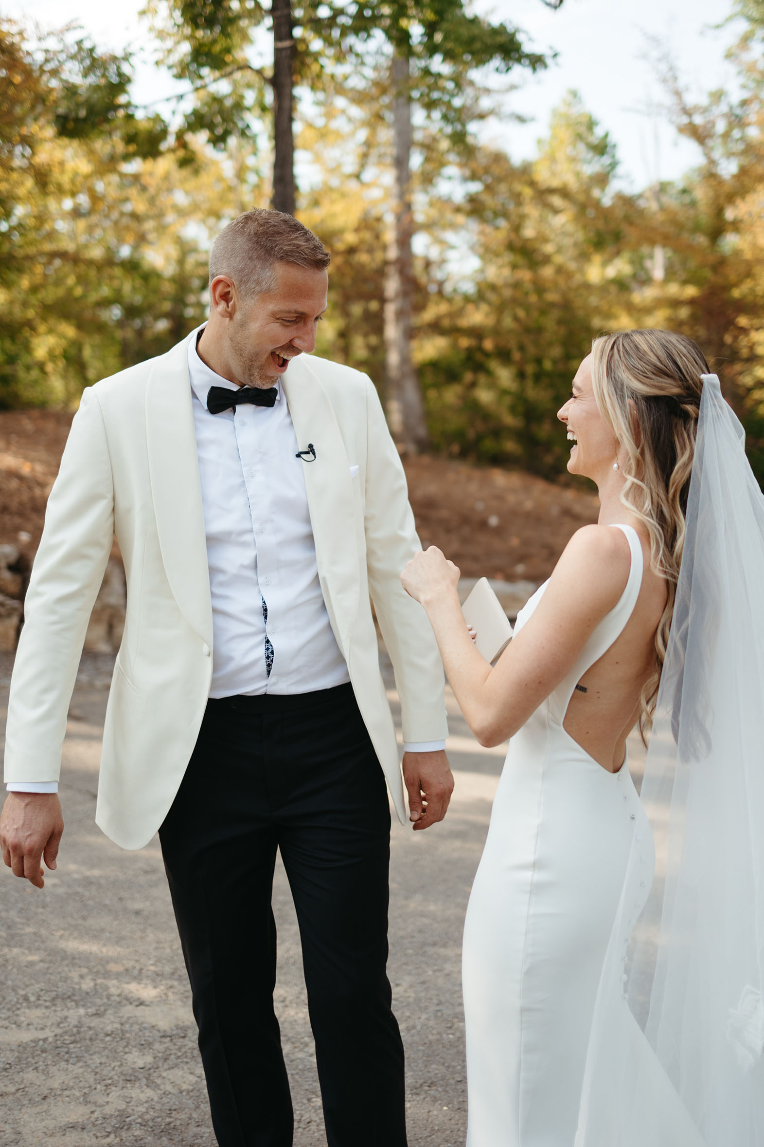 bride and groom first look photos