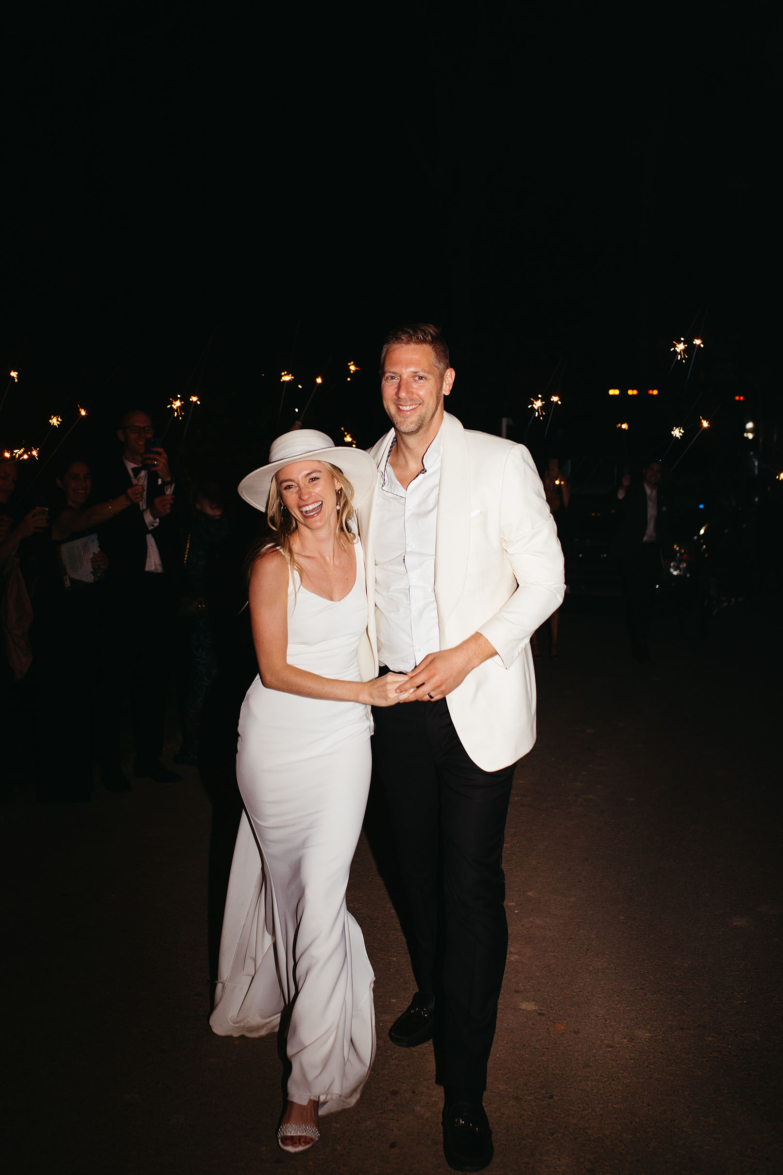 bride and groom sparkler wedding exit