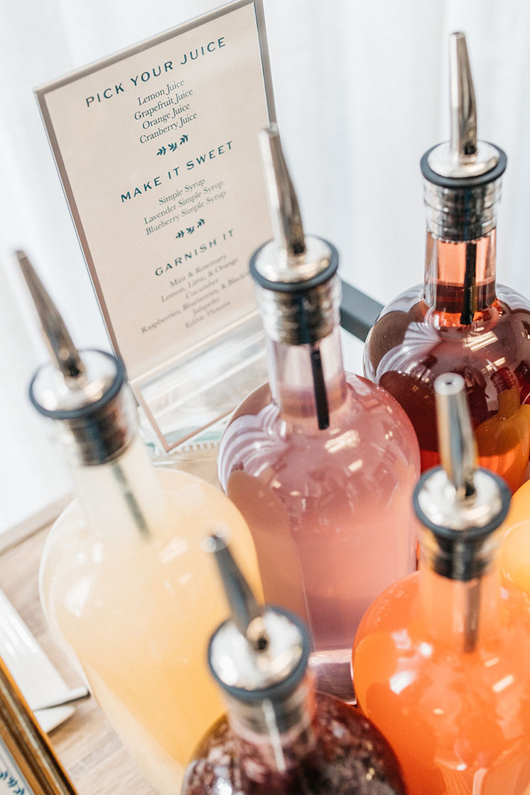 assorted juices on mocktail bar