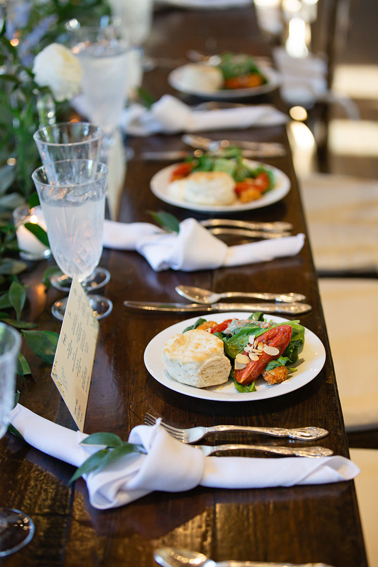 Plated salad at wedding rehearsal dinner